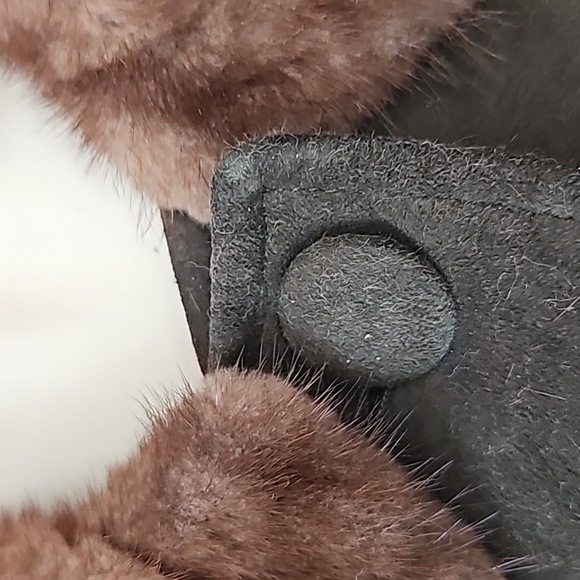 Vintage genuine leather suede lined fur collar long jacket coat  button closure - Picture 5 of 11